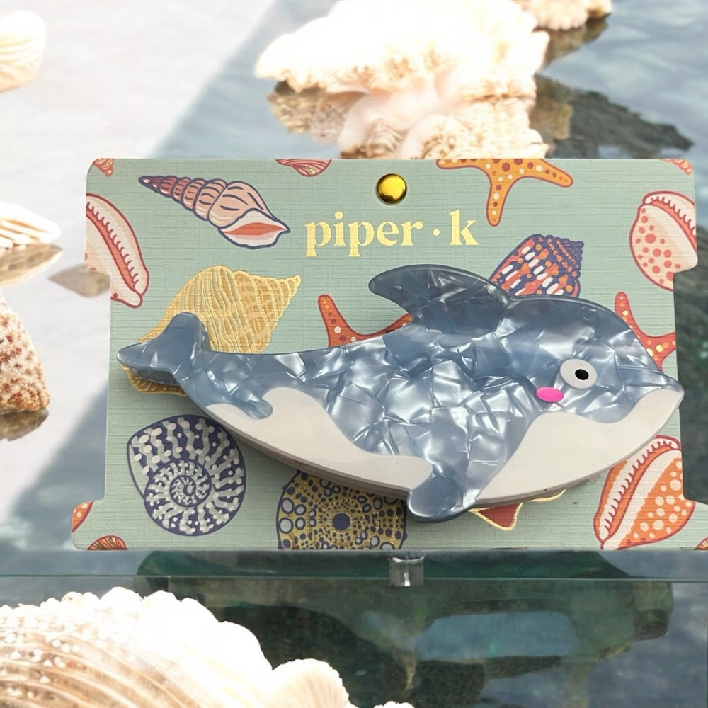 Piper K Blue and White Shark Hair Clip